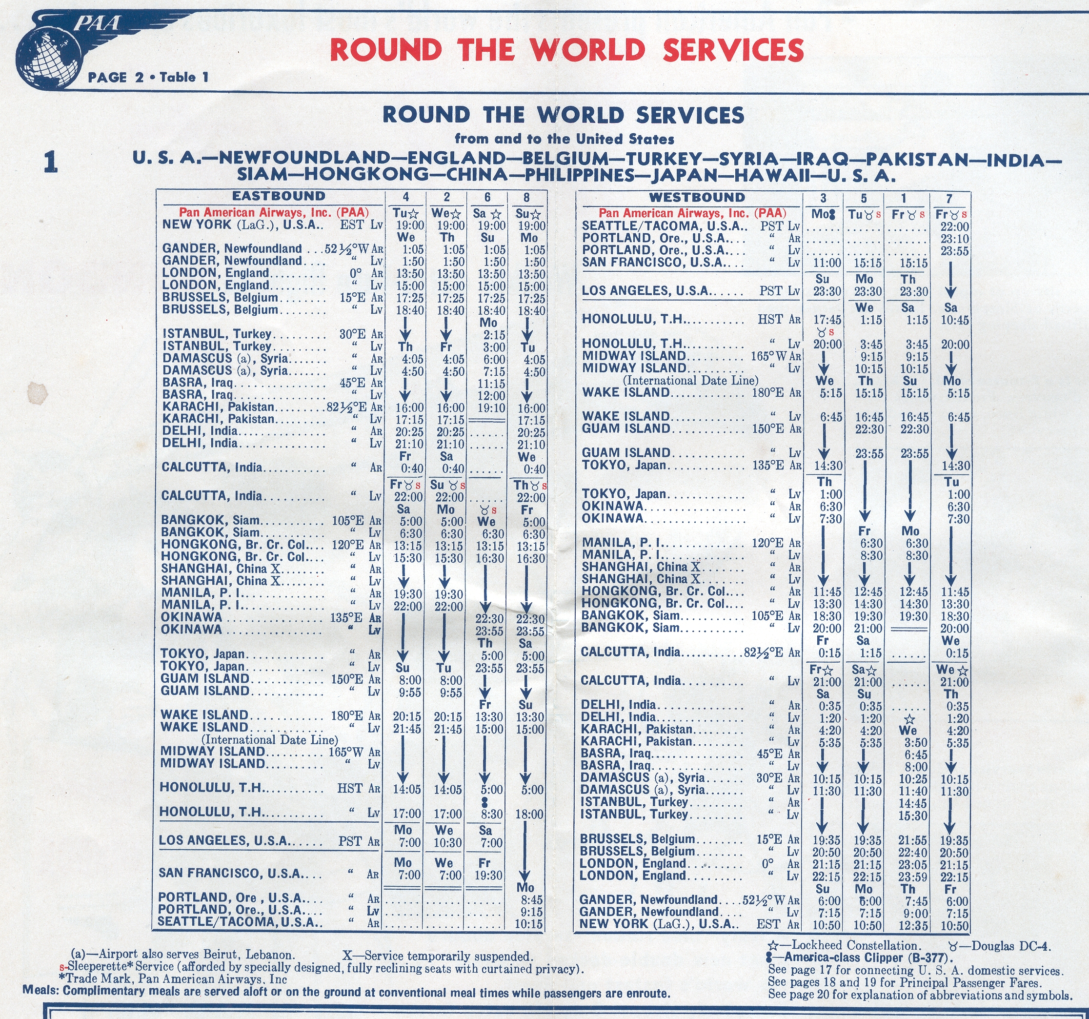 1949, July 1, Pan Am's Rountd- The  - World schedule.
